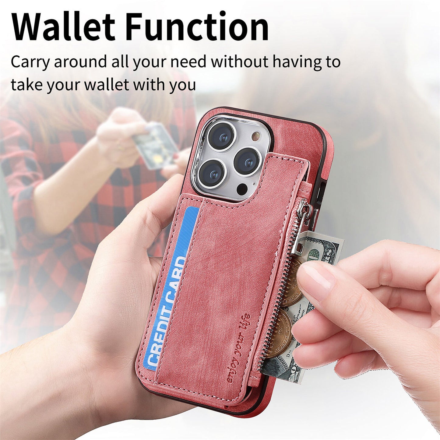 For Iphone 15 14 13 12 Pro Max Mag Safe Magnetic Case Flip Card Wallet Zipper