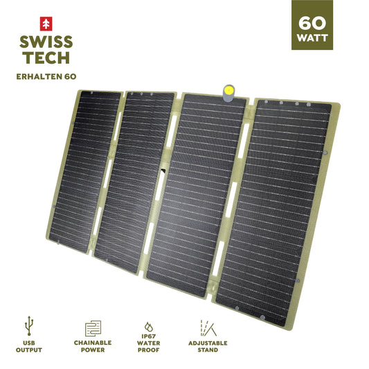 60W Foldable Solar Panel, USB-A and USB-C, Phone Charger, Waterproof, Emergency, Solar Panel Only