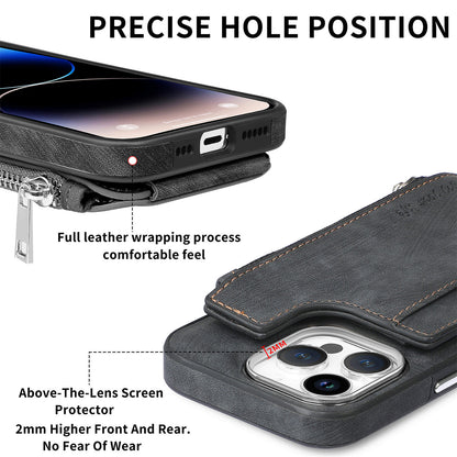 For Iphone 15 14 13 12 Pro Max Mag Safe Magnetic Case Flip Card Wallet Zipper