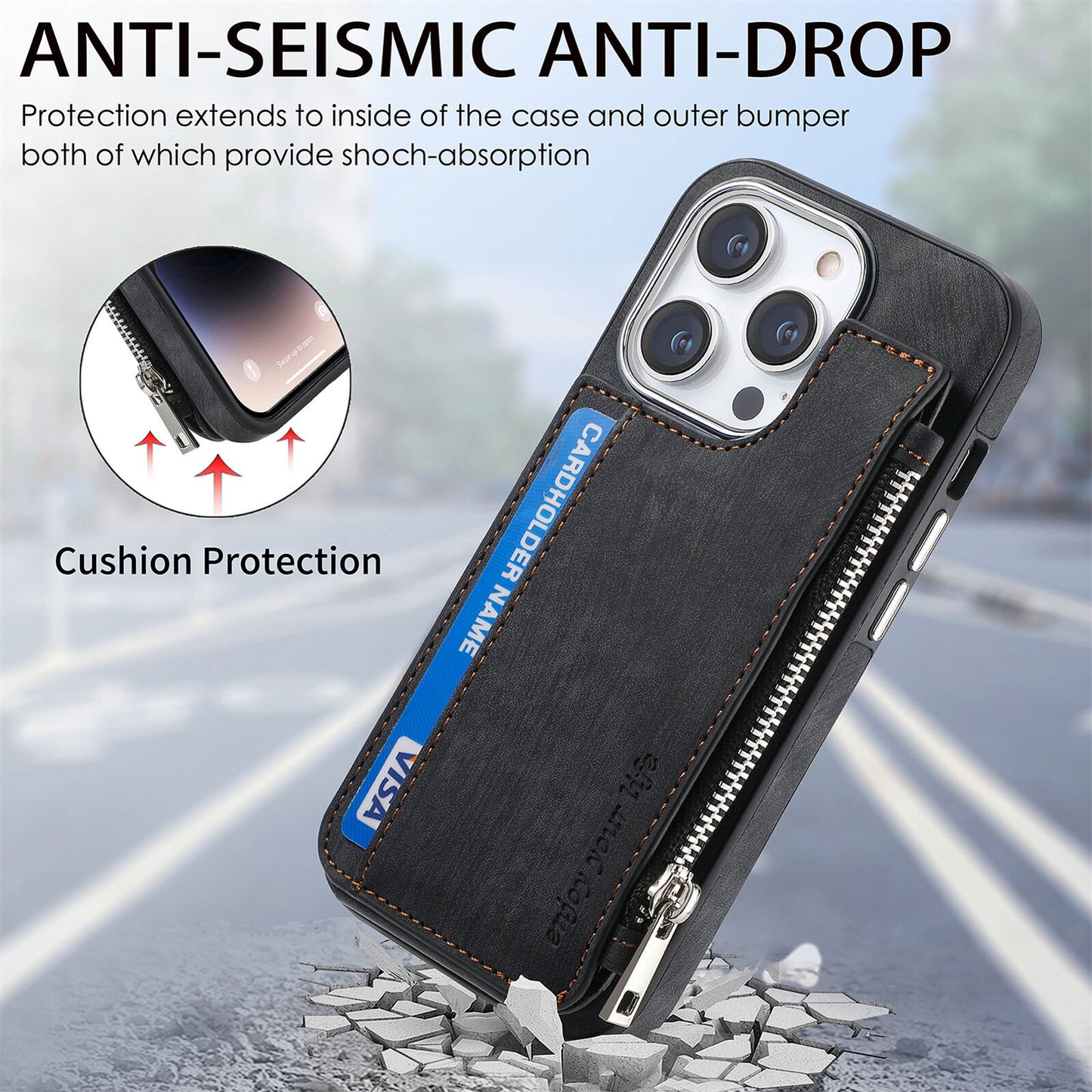 For Iphone 15 14 13 12 Pro Max Mag Safe Magnetic Case Flip Card Wallet Zipper