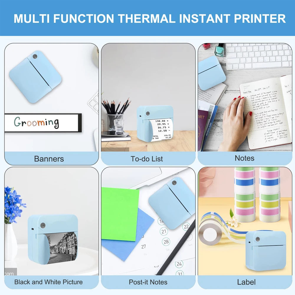 Mini Portable Printer Thermal Printing Sticker Wireless Inkless Mini Pocket Printer Self-Adhesive Label Printer Photo Printer