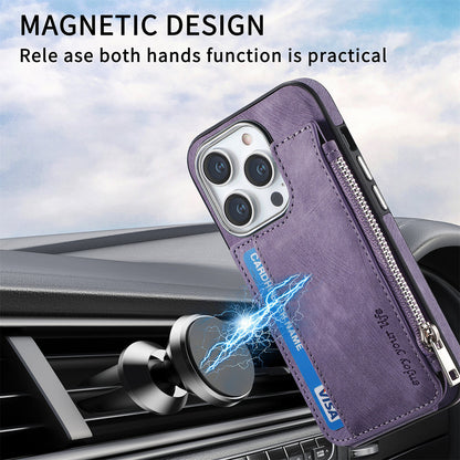 For Iphone 15 14 13 12 Pro Max Mag Safe Magnetic Case Flip Card Wallet Zipper