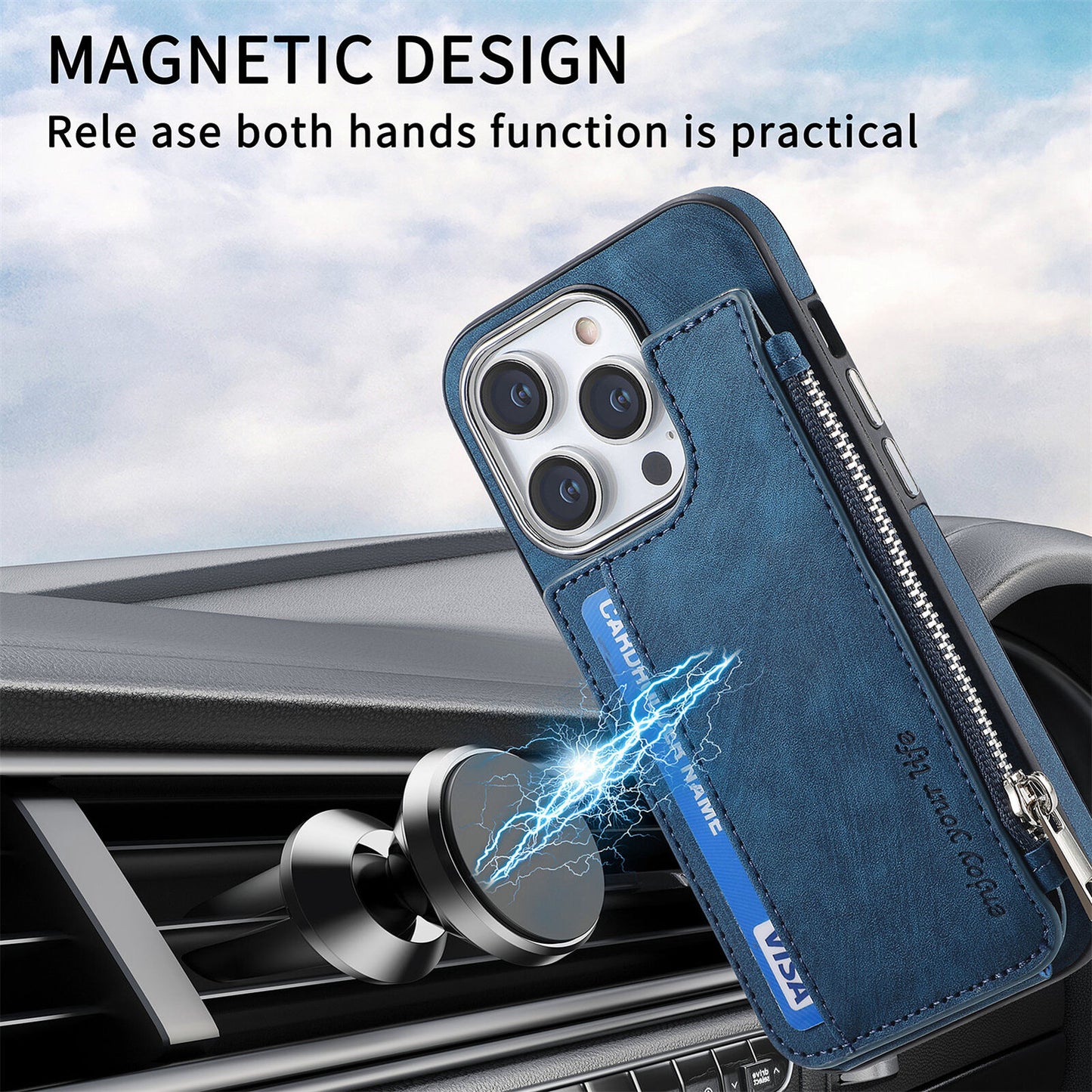 For Iphone 15 14 13 12 Pro Max Mag Safe Magnetic Case Flip Card Wallet Zipper