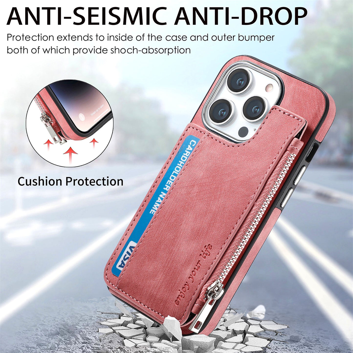 For Iphone 15 14 13 12 Pro Max Mag Safe Magnetic Case Flip Card Wallet Zipper