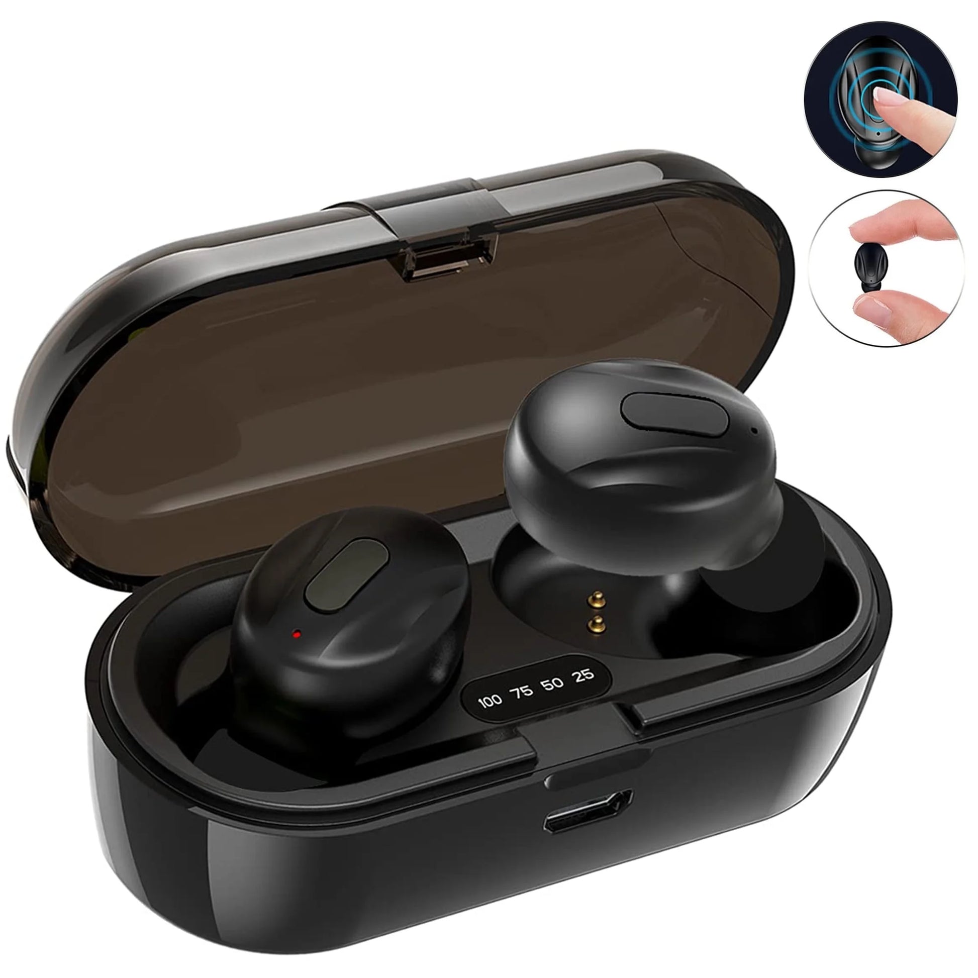 True Wireless Earbuds, Bluetooth 5.0 Headphones with Noise Cancelling Mics, 15H Playback, Waterproof In-Ear Earphones with Charging Case for Android Ios