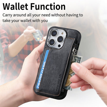 For Iphone 15 14 13 12 Pro Max Mag Safe Magnetic Case Flip Card Wallet Zipper