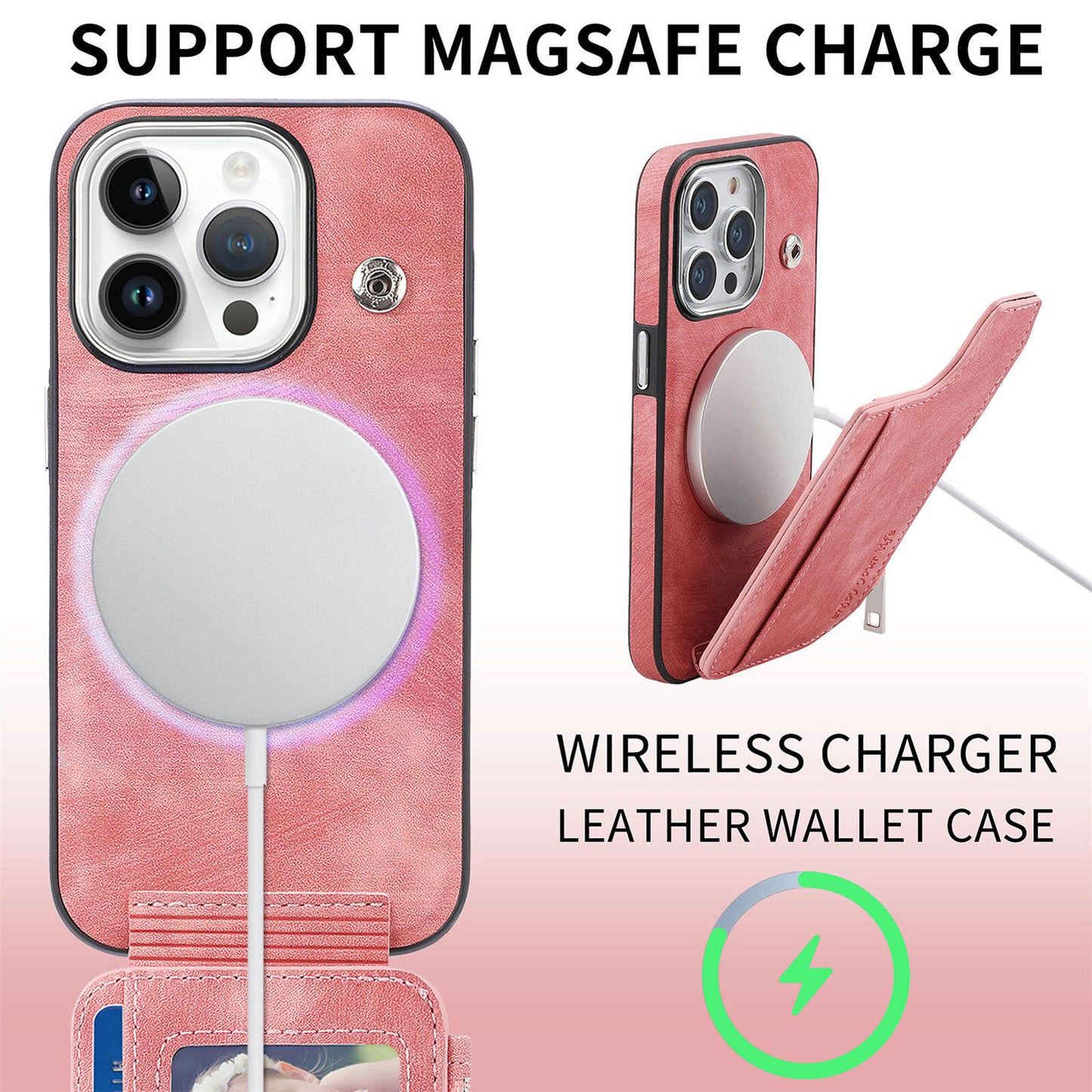 For Iphone 15 14 13 12 Pro Max Mag Safe Magnetic Case Flip Card Wallet Zipper