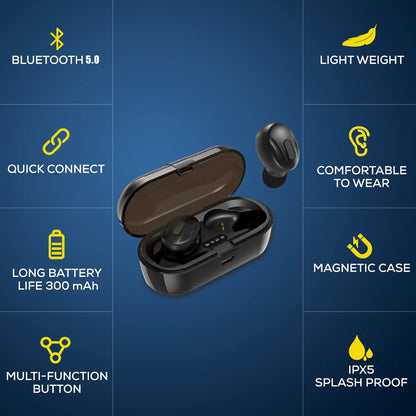 True Wireless Earbuds, Bluetooth 5.0 Headphones with Noise Cancelling Mics, 15H Playback, Waterproof In-Ear Earphones with Charging Case for Android Ios